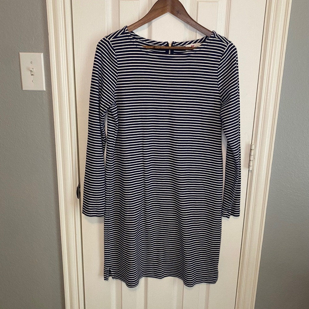 Vineyard Vines Shift Dress Womens Medium Blue White Striped Long Sleeve Zip Back